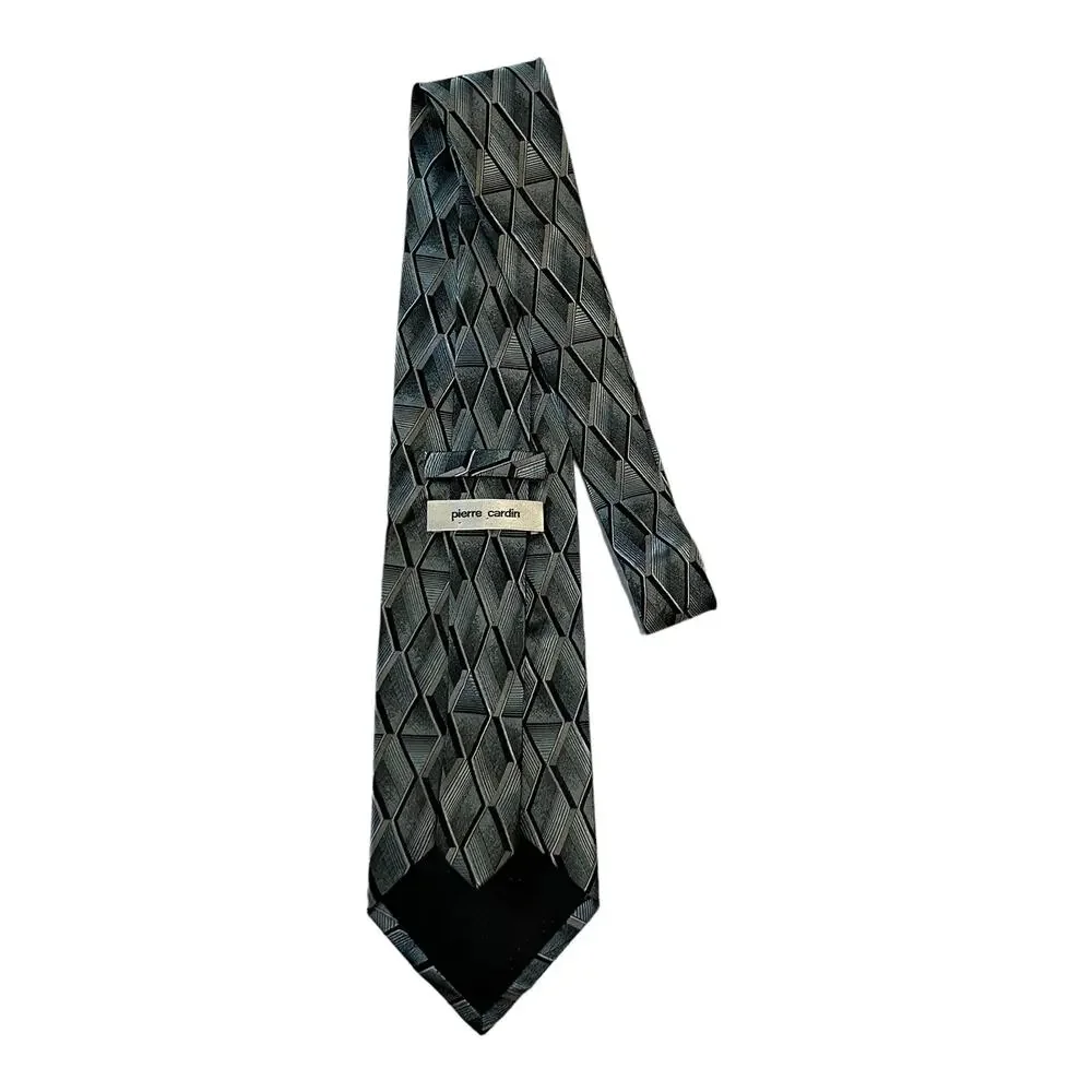 Pierre Cardin Silk Tie 3D Geometric Cubist Pattern Grey Black Blue Designer